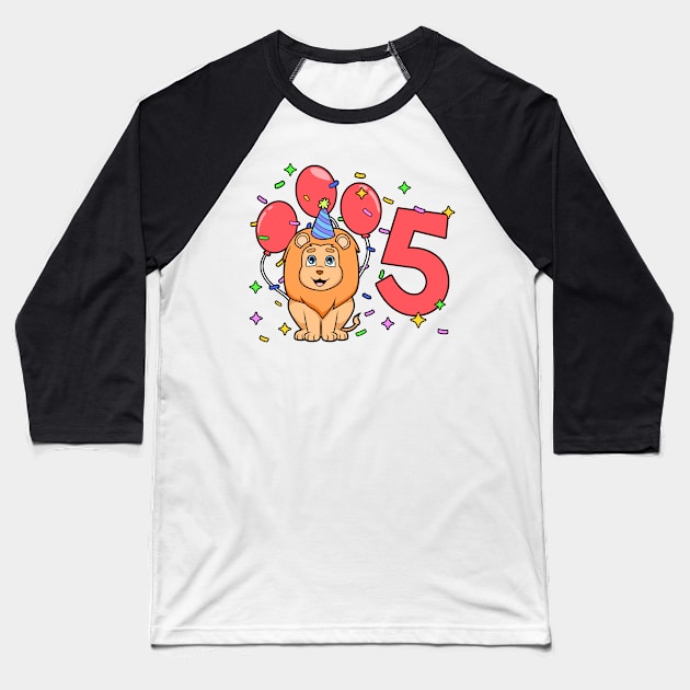 I am 5 with lion - kids birthday 5 years old Baseball T-Shirt by Modern Medieval Design